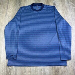 Patagonia Mens Blue Capilene Base Layer Striped MidWeight Crew T-Shirt Size L